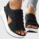 Women's Mesh Lace Up Open Toe Wedge Sandals – Cutout Casual Summer Platform