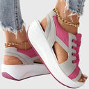 Women's Mesh Lace Up Open Toe Wedge Sandals – Cutout Casual Summer Platform
