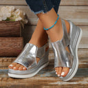 Women's Metallic Cutout Wedge Sandals – Slingback Ankle Strap Open Toe Summer