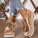 Women's Metallic Cutout Wedge Sandals – Slingback Ankle Strap Open Toe Summer