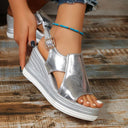 Women's Metallic Cutout Wedge Sandals – Slingback Ankle Strap Open Toe Summer