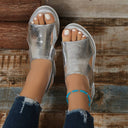 Women's Metallic Cutout Wedge Sandals – Slingback Ankle Strap Open Toe Summer
