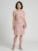 Women's Metallic Dot Print Chiffon Mini – Round Neck Flutter Sleeve Four Tier Wedding Guest Dress