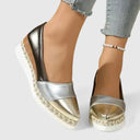 Women's Metallic Espadrille Wedge – Slip On Closed Toe Two Tone Platform Flat