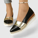 Women's Metallic Espadrille Wedge – Slip On Closed Toe Two Tone Platform Flat