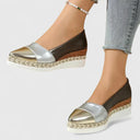 Women's Metallic Espadrille Wedge – Slip On Closed Toe Two Tone Platform Flat