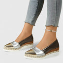 Women's Metallic Espadrille Wedge – Slip On Closed Toe Two Tone Platform Flat