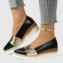 Women's Metallic Espadrille Wedge – Slip On Closed Toe Two Tone Platform Flat