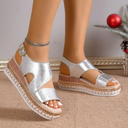 Women's Metallic Wedge Sandals – Buckle Ankle Strap Espadrille Platform Summer Sandals