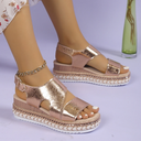 Women's Metallic Wedge Sandals – Buckle Ankle Strap Espadrille Platform Summer Sandals