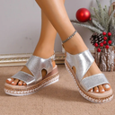 Women's Metallic Wedge Sandals – Buckle Ankle Strap Espadrille Platform Summer Sandals