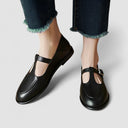 Women's Minimalist T-Bar Mary Jane Flats – Gold Buckle Round Toe Low Heel
