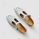 Women's Minimalist T-Bar Mary Jane Flats – Gold Buckle Round Toe Low Heel