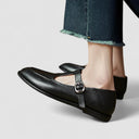 Women's Minimalist T-Bar Mary Jane Flats – Gold Buckle Round Toe Low Heel