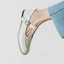 Women's Minimalist T-Bar Mary Jane Flats – Gold Buckle Round Toe Low Heel