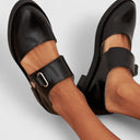 Women's Minimalist Wide Strap Mary Jane Shoes – Eyelet Buckle Round Toe Flat