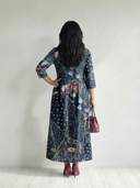 Women's Mixed Floral Dot Print Maxi – Wrap V Neck 3/4 Sleeve Gathered Waist Pocket Dress