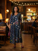 Women's Mixed Floral Dot Print Maxi – Wrap V Neck 3/4 Sleeve Gathered Waist Pocket Dress
