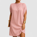 Women's Mock Neck Mini Dress – Ruched Neckline Split Sleeve Casual Summer Dress