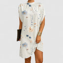 Women's Mock Neck Mini Dress – Ruched Neckline Split Sleeve Casual Summer Dress