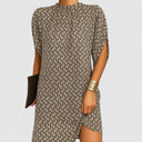 Women's Mock Neck Mini Dress – Ruched Neckline Split Sleeve Casual Summer Dress