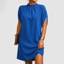 Women's Mock Neck Mini Dress – Ruched Neckline Split Sleeve Casual Summer Dress