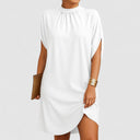 Women's Mock Neck Mini Dress – Ruched Neckline Split Sleeve Casual Summer Dress