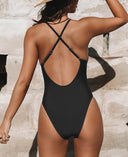 Women's One Piece Swimsuit – Deep V Neck Plunge Halter Thin Strap Monokini