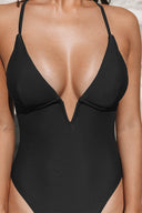 Women's One Piece Swimsuit – Deep V Neck Plunge Halter Thin Strap Monokini