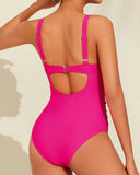 Women's One Piece Swimsuit – Deep V Neck Scallop Trim Crossover Ruched Beach