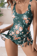 Women's One Piece Swimsuit Dress – Scoop Neck Skirted Swimdress Ruched Side Tie