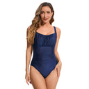 Women's One Piece Swimsuit – Square Neck Textured Ruched Waist Pool Beach