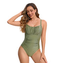 Women's One Piece Swimsuit – Square Neck Textured Ruched Waist Pool Beach