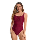 Women's One Piece Swimsuit – Square Neck Textured Ruched Waist Pool Beach