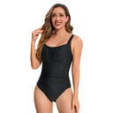 Women's One Piece Swimsuit – Square Neck Textured Ruched Waist Pool Beach