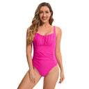 Women's One Piece Swimsuit – Square Neck Textured Ruched Waist Pool Beach