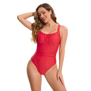 Women's One Piece Swimsuit – Square Neck Textured Ruched Waist Pool Beach