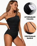 Women's One Shoulder One Piece Swimsuit – Cutout Strap Ruched Side Beach