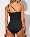 Women's One Shoulder One Piece Swimsuit – Cutout Strap Ruched Side Beach
