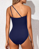 Women's One Shoulder One Piece Swimsuit – Cutout Strap Ruched Side Beach