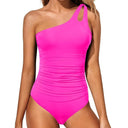 Women's One Shoulder One Piece Swimsuit – Cutout Strap Ruched Side Beach