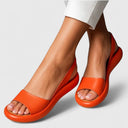 Women's Open Toe Slingback Sandals – Smooth Matte Upper Slip-On Low Wedge Platform