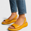 Women's Open Toe Slingback Sandals – Smooth Matte Upper Slip-On Low Wedge Platform