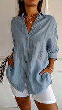 Women's Oversized Button Down Shirt – Casual Long Sleeve Crinkle Woven Top