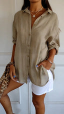 Women's Oversized Button Down Shirt – Casual Long Sleeve Crinkle Woven Top