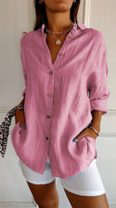 Women's Oversized Button Down Shirt – Casual Long Sleeve Crinkle Woven Top