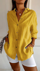 Women's Oversized Button Down Shirt – Casual Long Sleeve Crinkle Woven Top
