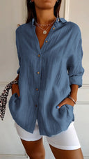 Women's Oversized Button Down Shirt – Casual Long Sleeve Crinkle Woven Top