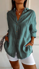 Women's Oversized Button Down Shirt – Casual Long Sleeve Crinkle Woven Top