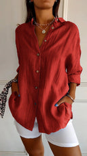 Women's Oversized Button Down Shirt – Casual Long Sleeve Crinkle Woven Top